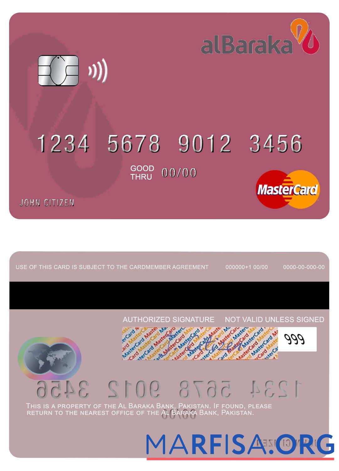 Blank Pakistan Al Baraka Bank mastercard sample